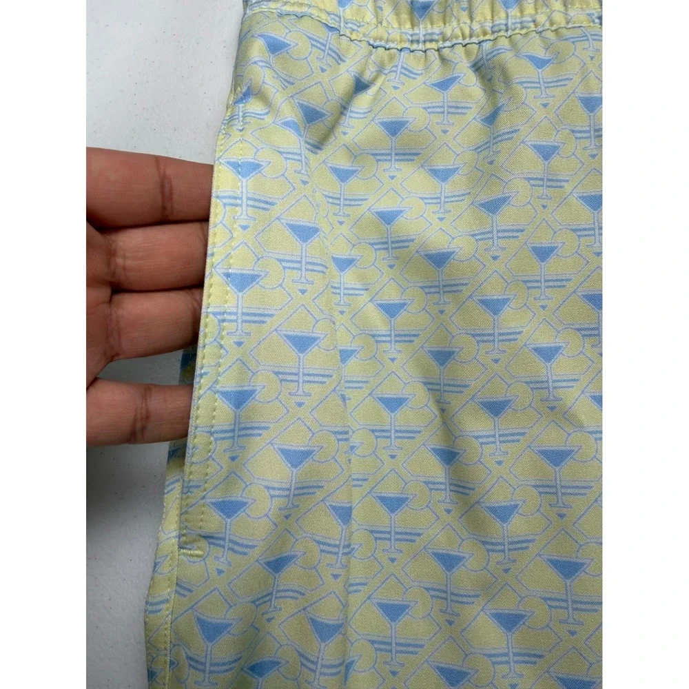 New Robert Graham Mens Martini Tower Swim Trunks Yellow Blue Martini Glass XL